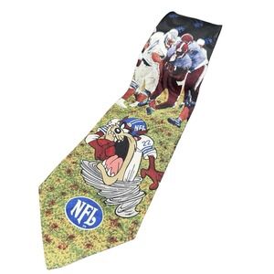 Vintage Looney Tunes NFL Football Taz Necktie Graphic Print Cartoon Teacher '94